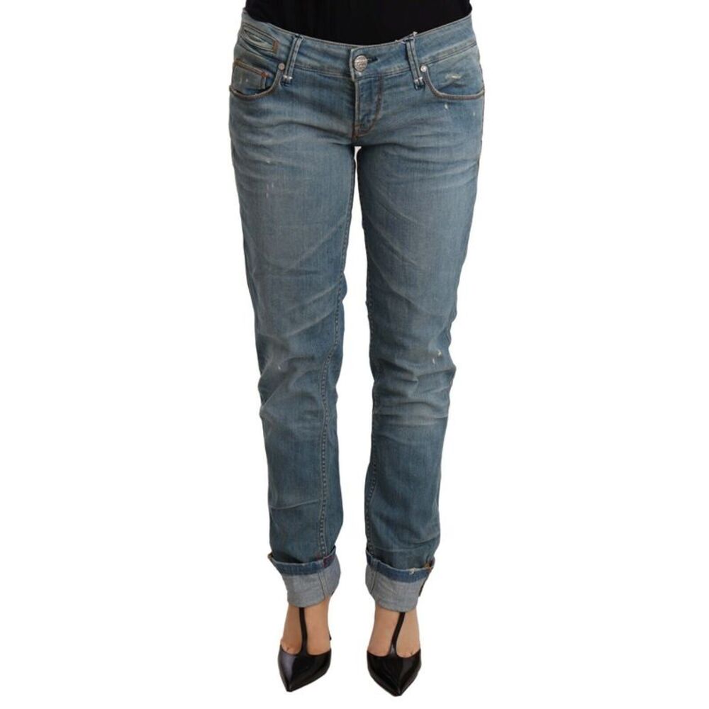 Acht Blue Washed Cotton Folded Hem Women Women's Trouser